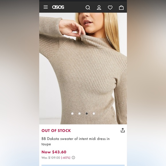 BB Dakota sweater of intent midi dress in taupe - Picture 7 of 8